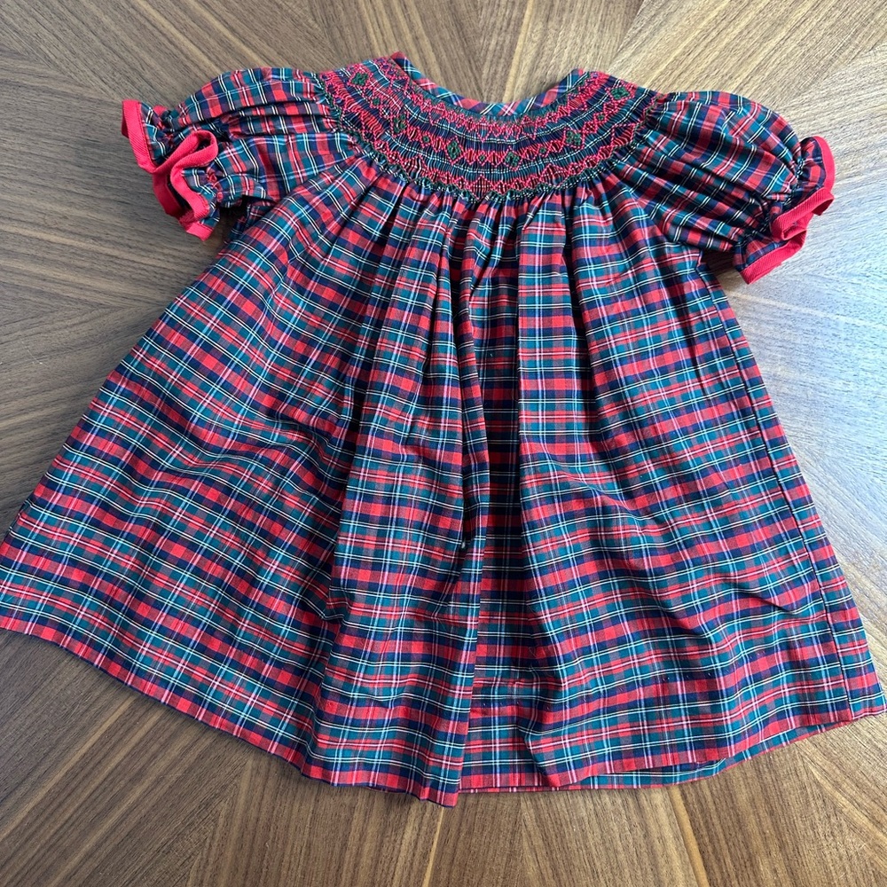 Plaid Holiday Christmas Smocked Dress with Red Accents